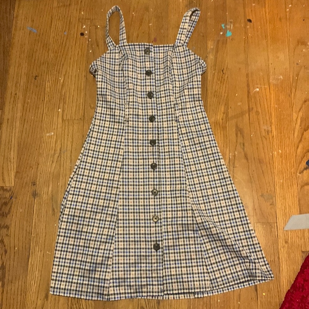 SO kohl’s multi colored, plaid, overall dress.